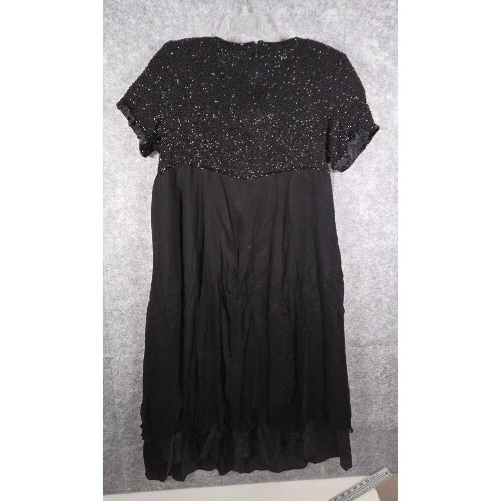 Papell Boutique Evening Women's Mini Dress Short Sleeve Flowy Black Size 20 - Picture 4 of 5